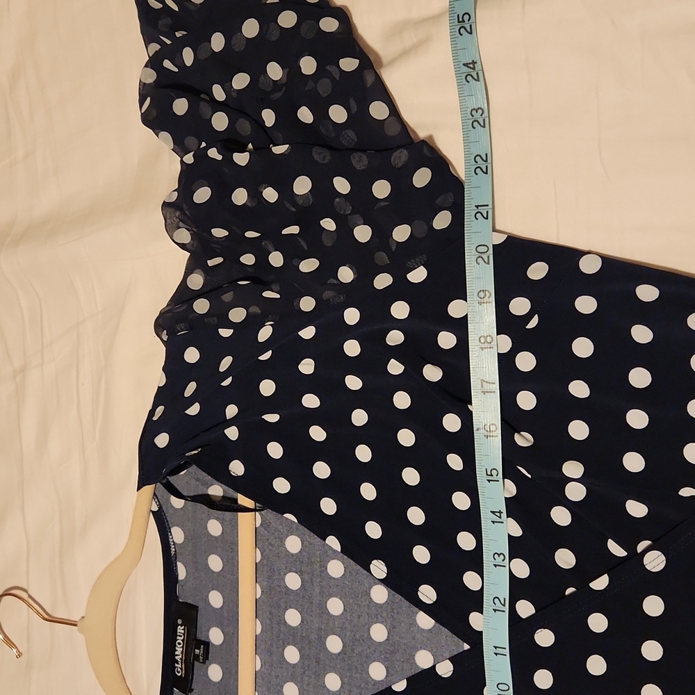 GLAMOUR  Dark Blue Polka Dot. 3/4 Sleeve Dress Size 16. - Picture 10 of 12